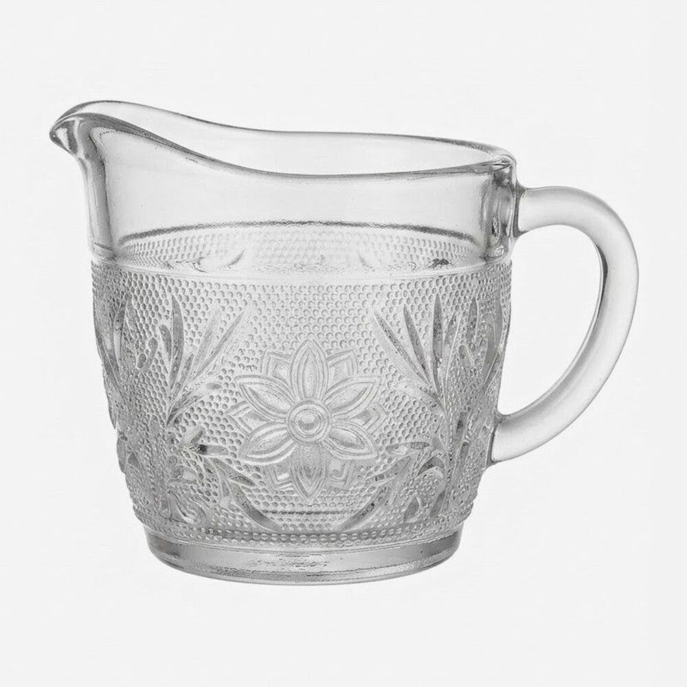 Vintage Pressed Glass Creamer Pitcher Daisy Floral Etched Pattern Cottagecore